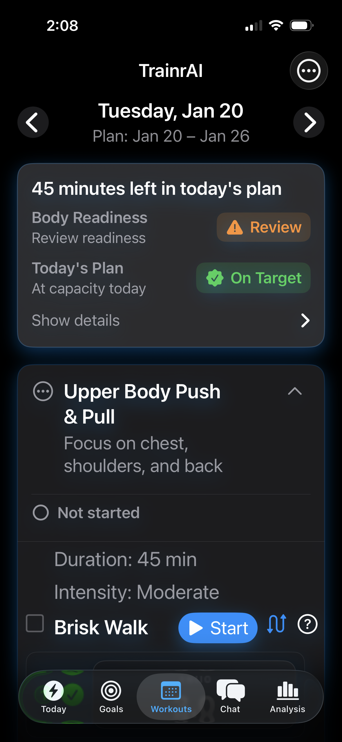 TrainrAI Workout Readiness